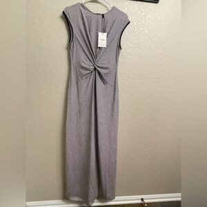 Theory Black and White Striped Knot Front Dress